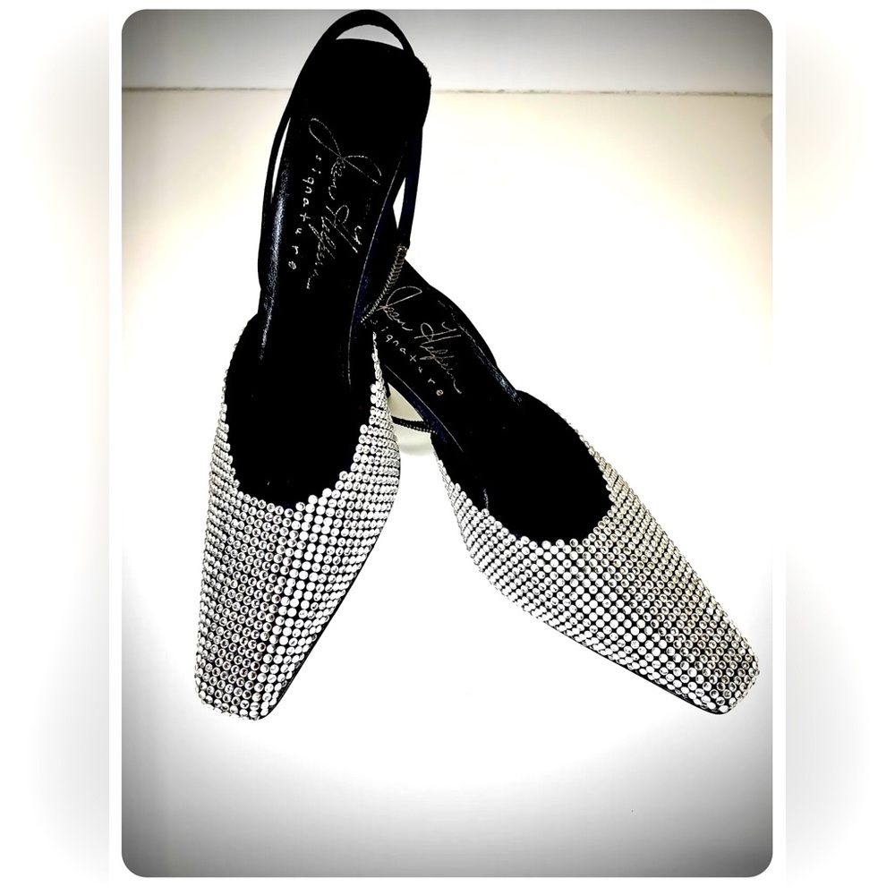 Vintage Joan Halpern Signature Rhinestone and Satin Sling back Pumps. Size 6.5